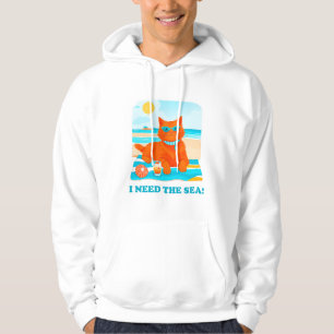 Sudadera Gato jengibre en la playa necesito el verano marin