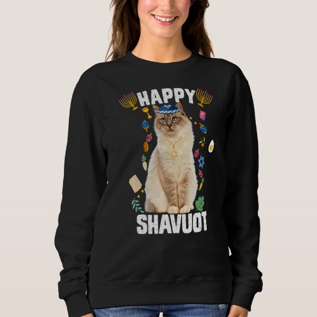 Sudadera Gato judío Kippah Feliz Shavuot Matzah Shavuot Hol (Anverso)