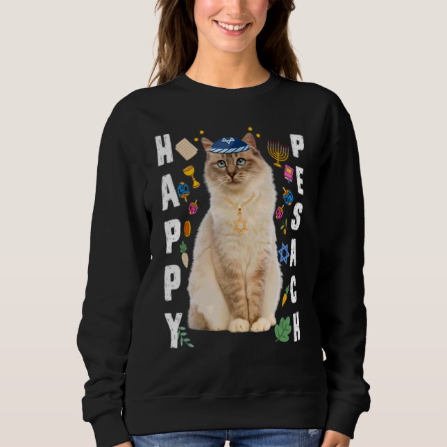 Sudadera Gato judío Kippah Happy Pesach Matzah Passover Hol (Anverso)