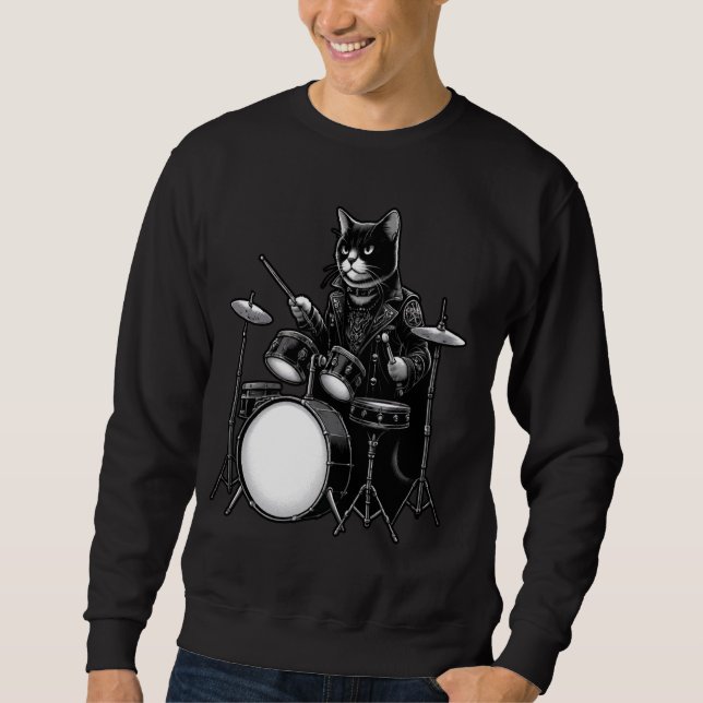 Sudadera Gato Jugando Drums Gato Amante Para Los Bambores (Anverso)