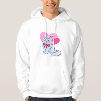 Sudadera Gato Kawaii Azul con Lazo Rosa y Corazones