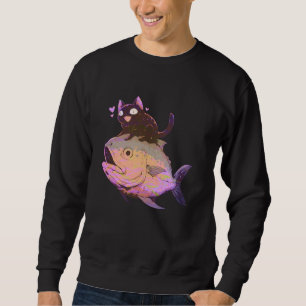 Sudadera Gato Kawaii de Goth Pastel Divertido Montando Atun