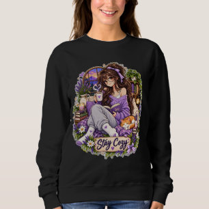 Sudadera Gato Lector Acogedor Amante de los Libros Quédate