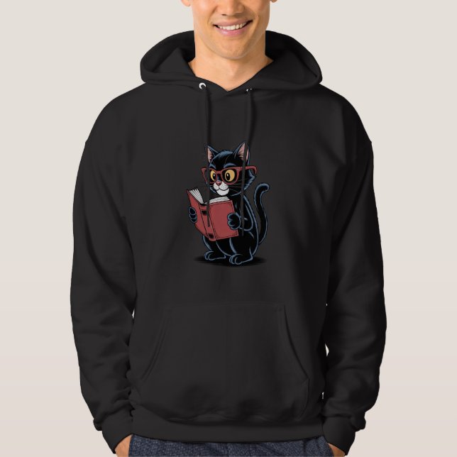 Sudadera Gato leyendo un libro Gatito nerd adicto a los lib (Anverso)