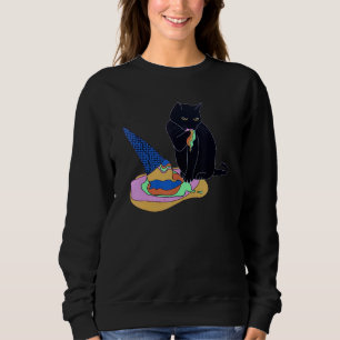 Sudadera Gato lindo comiendo helado de helado de postre neg