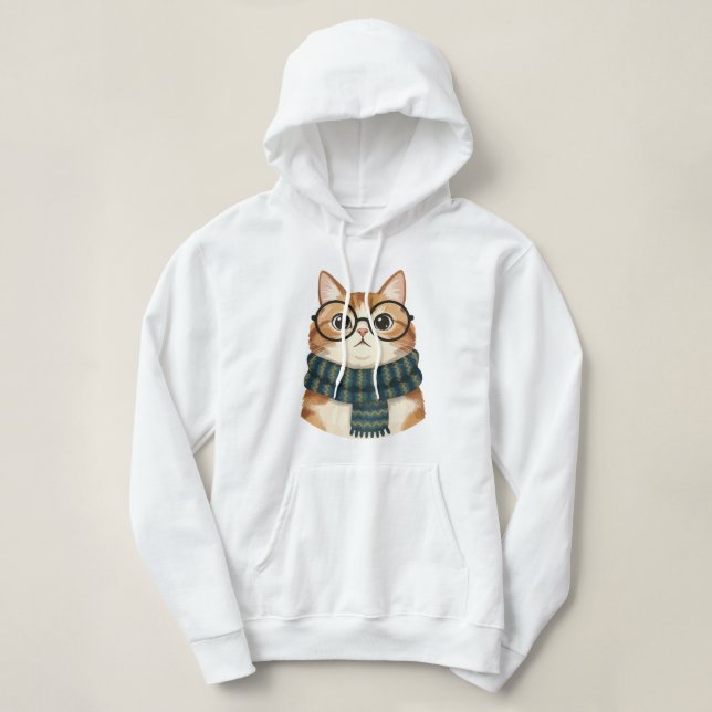 Sudadera Gato Lindo con Gafas y Bufanda – Hipster Acogedor  (Diseño del anverso)