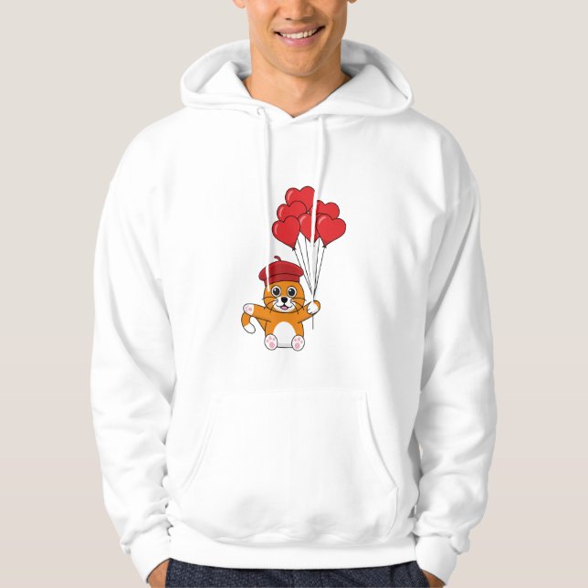 Sudadera Gato Lindo con Globos de Corazón Rojo (Anverso)
