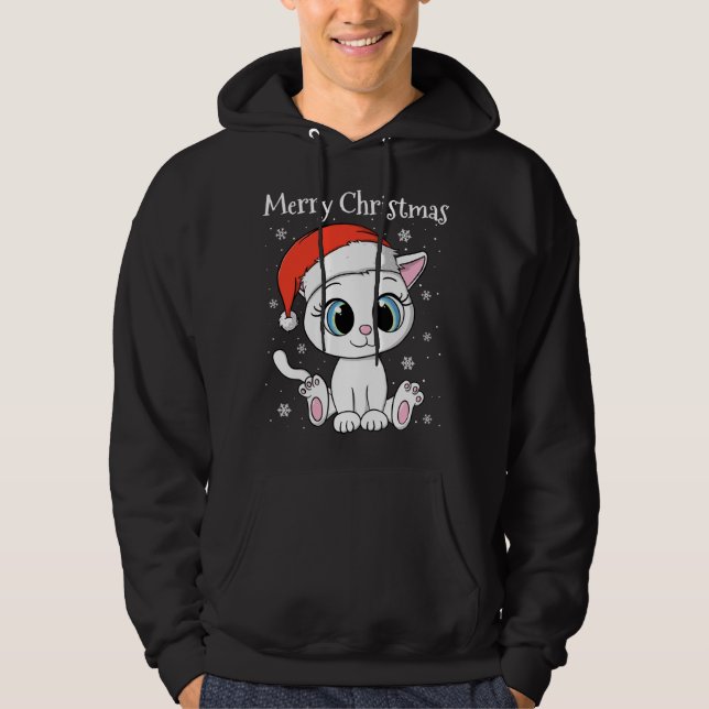 Sudadera Gato lindo con Santa Hat Feliz Navidad (Anverso)