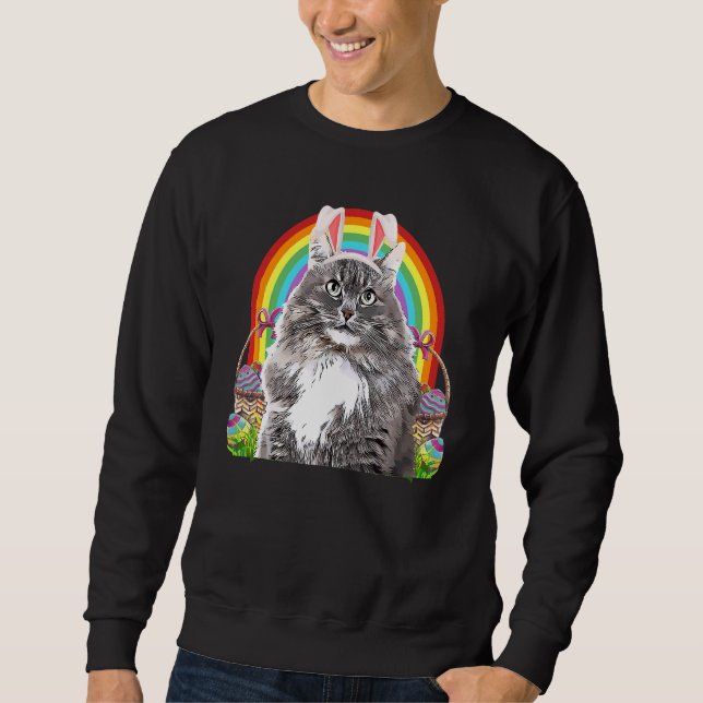 Sudadera Gato lindo de Pascua Caza de Huevos Gato Arcoiris  (Anverso)