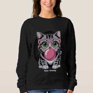 Sudadera Gato Lindo Gatito Comiendo Chicle y Haciendo Burbu