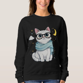 Sudadera Gato lindo y nerd con gafas y bufanda