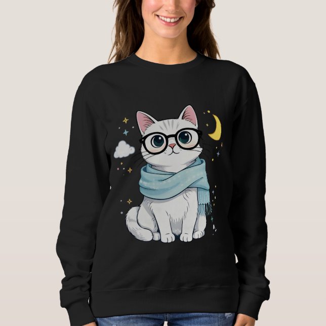 Sudadera Gato lindo y nerd con gafas y bufanda (Anverso)