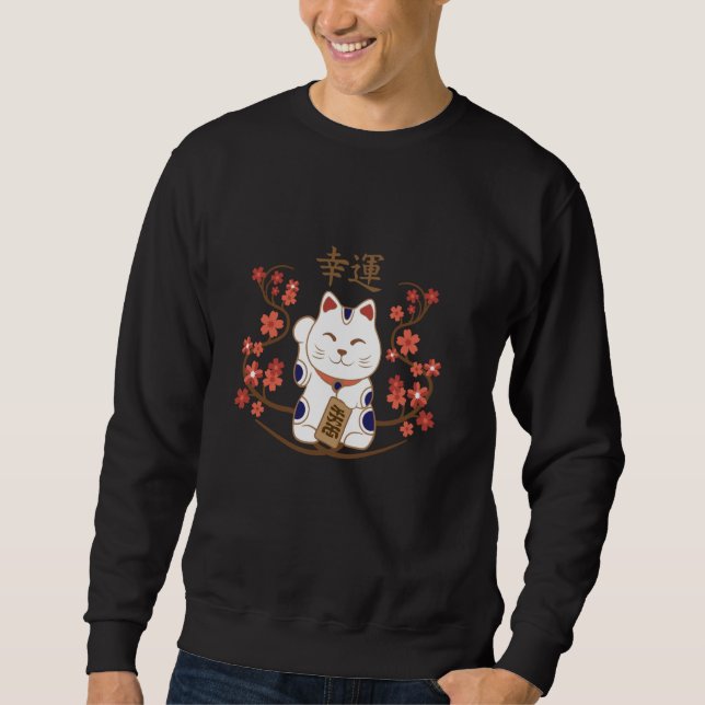 Sudadera Gato Maneki-neko con buena suerte kanji (Anverso)