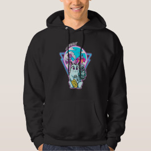 Sudadera Gato Maneki-Neko Cyberpunk Con Estilo De Onda Vapo