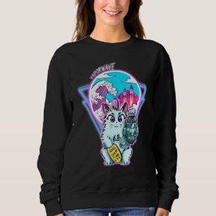 Sudadera Gato Maneki-Neko Cyberpunk Con Estilo De Onda Vapo