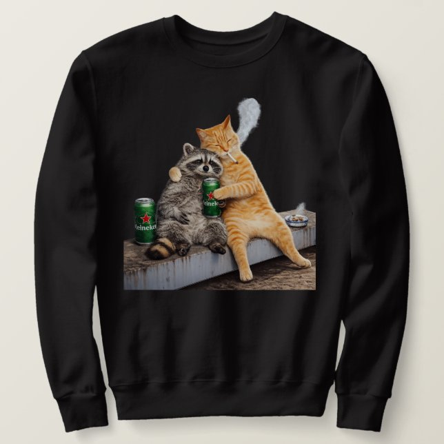 Sudadera Gato Mapache Fumando Cigarrillo | Bebida de Meme A (Anverso del diseño)