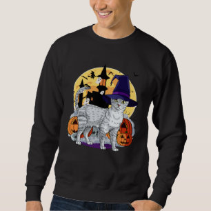 Sudadera Gato Mau Egipcio Lindo Halloween Bruja Calabaza