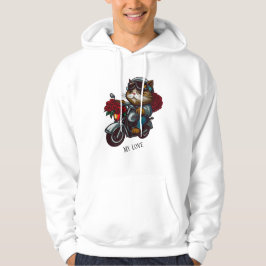Sudadera Gato montando motocicleta rosas rojas flores mi am