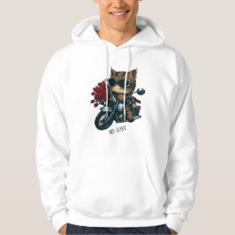 Sudadera Gato montando motocicleta rosas rojas flores mi am