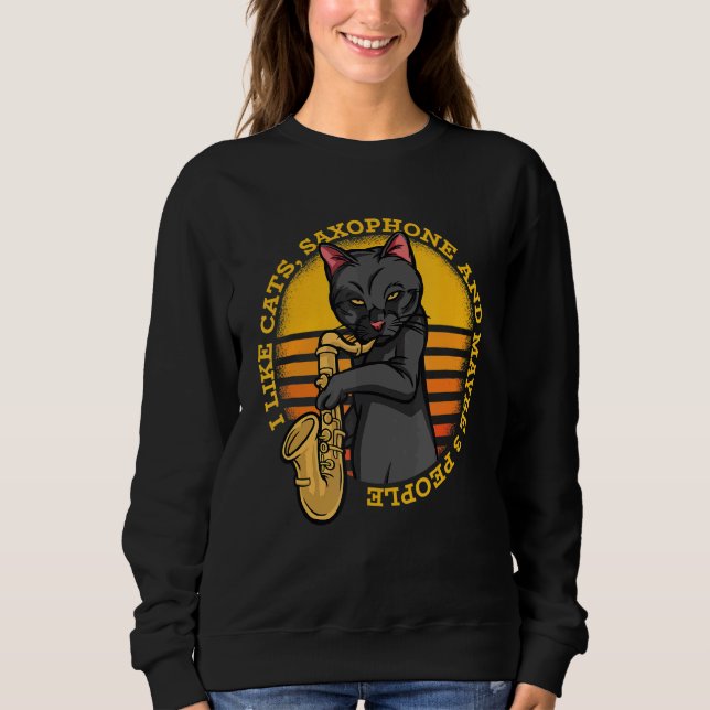 Sudadera Gato musical toca saxofones (Anverso)