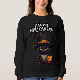 Sudadera Gato negro asustado con calabaza Jack O Lantern