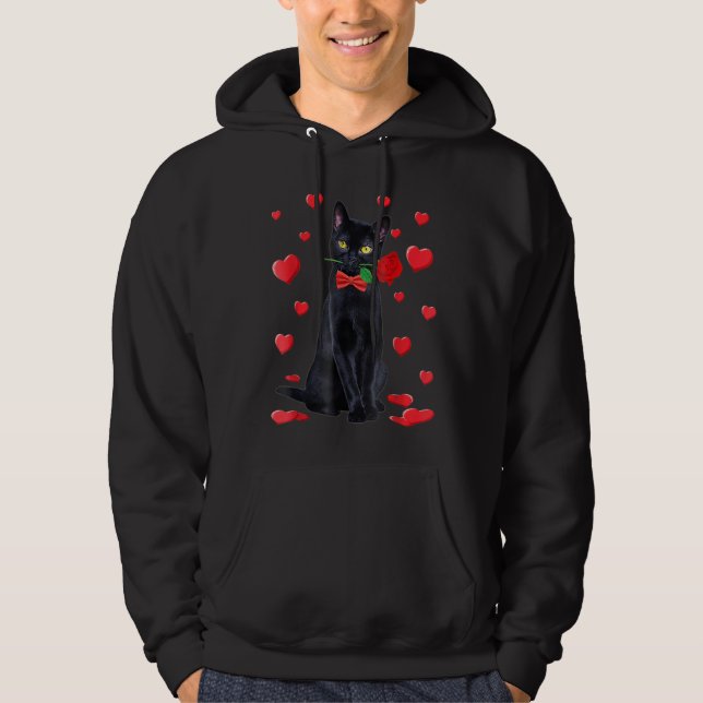 Sudadera Gato negro con Rosa Valentine Valentine Gato Lover (Anverso)