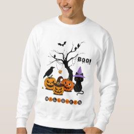 Sudadera Gato negro de Halloween adorable con calabazas