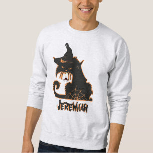 Sudadera Gato negro de Halloween Bruja Arañas espeluznantes
