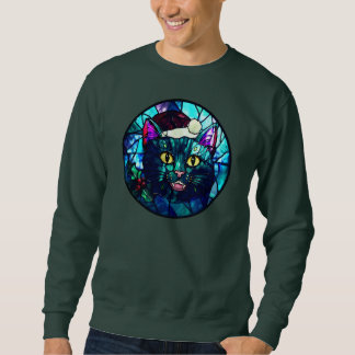 Sudadera Gato Negro de Navidad Maullando en Vidrio Emplomad