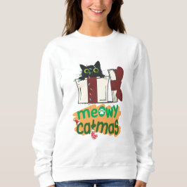 Sudadera Gato negro de Santa Claus enredado en luces de árb