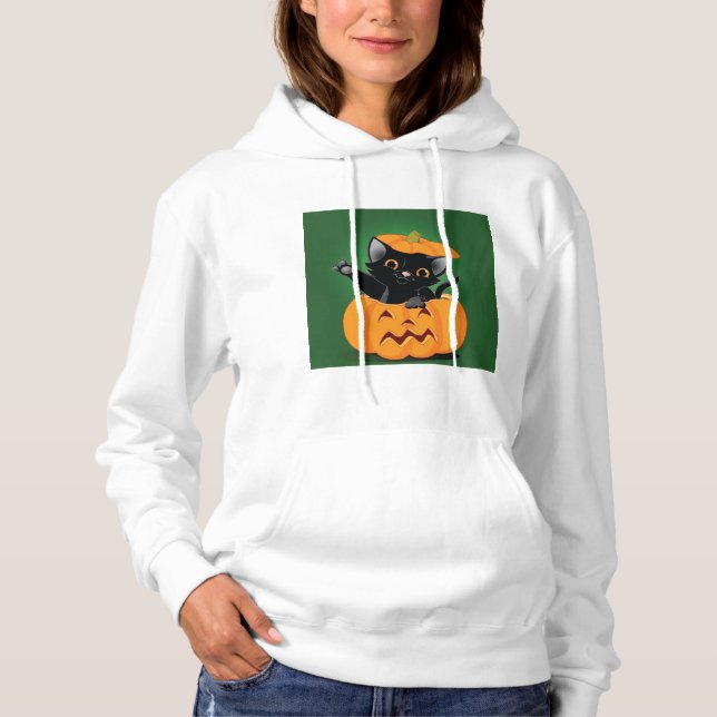 Sudadera Gato Negro En Una Hoodie De Calabaza (Anverso)