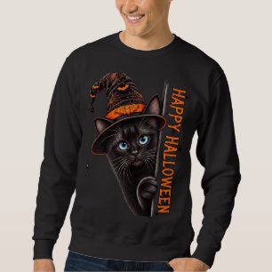 Sudadera Gato negro espeluznante sombrero de bruja Hallowee