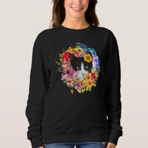 Sudadera Gato Negro Floral Y Flores De Primavera Granja Kit