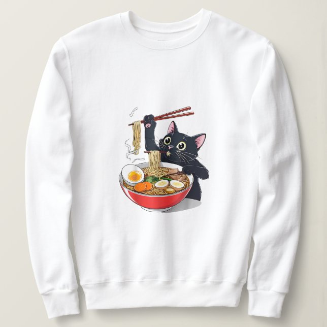 Sudadera "Gato negro hambriento con Ramen" (Anverso del diseño)