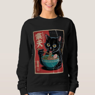 Sudadera Gato negro japonés comiendo comida de gatito Ramen