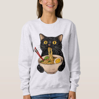 Sudadera Gato negro Kawaii comiendo Ramen Comida japonesa l