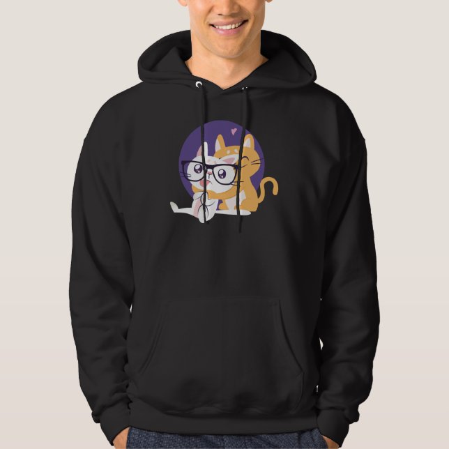 Sudadera Gato negro Kitty NERD CAT HUG mascota Kitten Cat (Anverso)