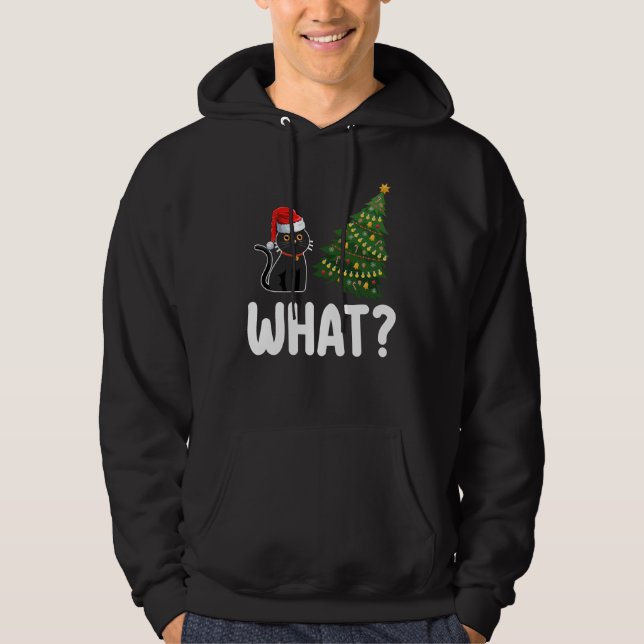 Sudadera Gato negro qué hace gracia al árbol de Navidad (Anverso)
