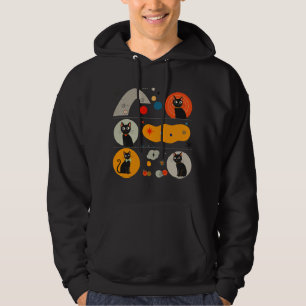Sudadera Gato Negro Retro MCM: Arte Gráfico Abstracto Cósmi