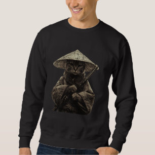 Sudadera Gato Ninja Samurái Vintage con Guerrero Katana Jap