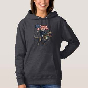 Sudadera Gato Patriótico Montando Dinosaurio Diseño Vector