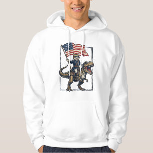 Sudadera Gato Patriótico Montando Dinosaurio Diseño Vector 