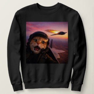 Sudadera Gato Piloto de Combate Divertido — Meme Antiguo de