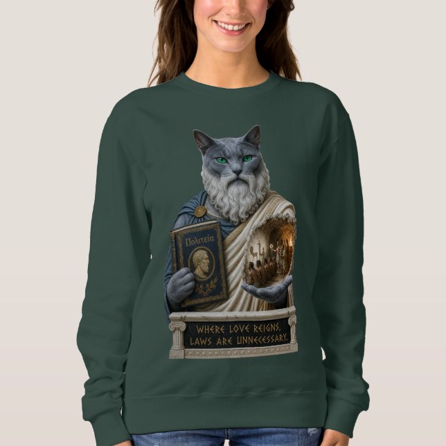 Sudadera Gato Plato Azul Ruso (Anverso)