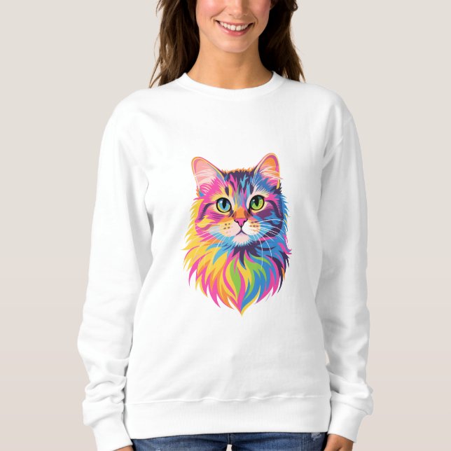 Sudadera Gato pop arcoiris - arte felino vibrante del vecto (Anverso)