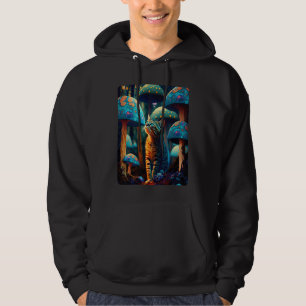 Sudadera Gato Psicodélico En El Bosque De Hongos  1