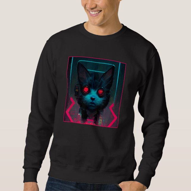 Sudadera Gato Robot Tecnológico Cyborg Cyberpunk (Anverso)