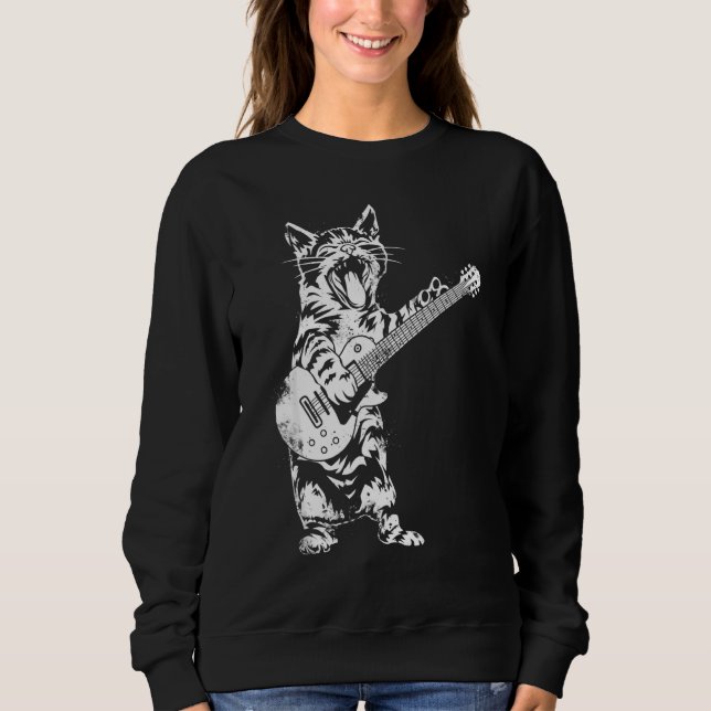 Sudadera Gato Rocker Funny Kitty Juega Gatos De Guitarra Ro (Anverso)