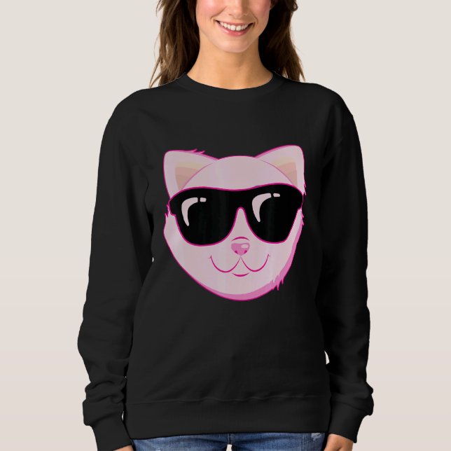 Sudadera Gato rosa con gafas de sol (Anverso)