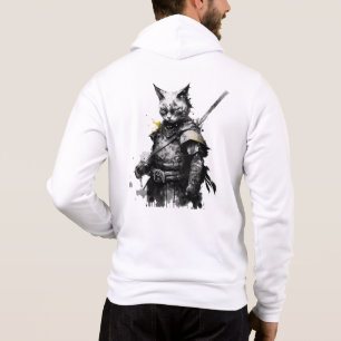 Sudadera Gato samurái con katana, negro y amarillo